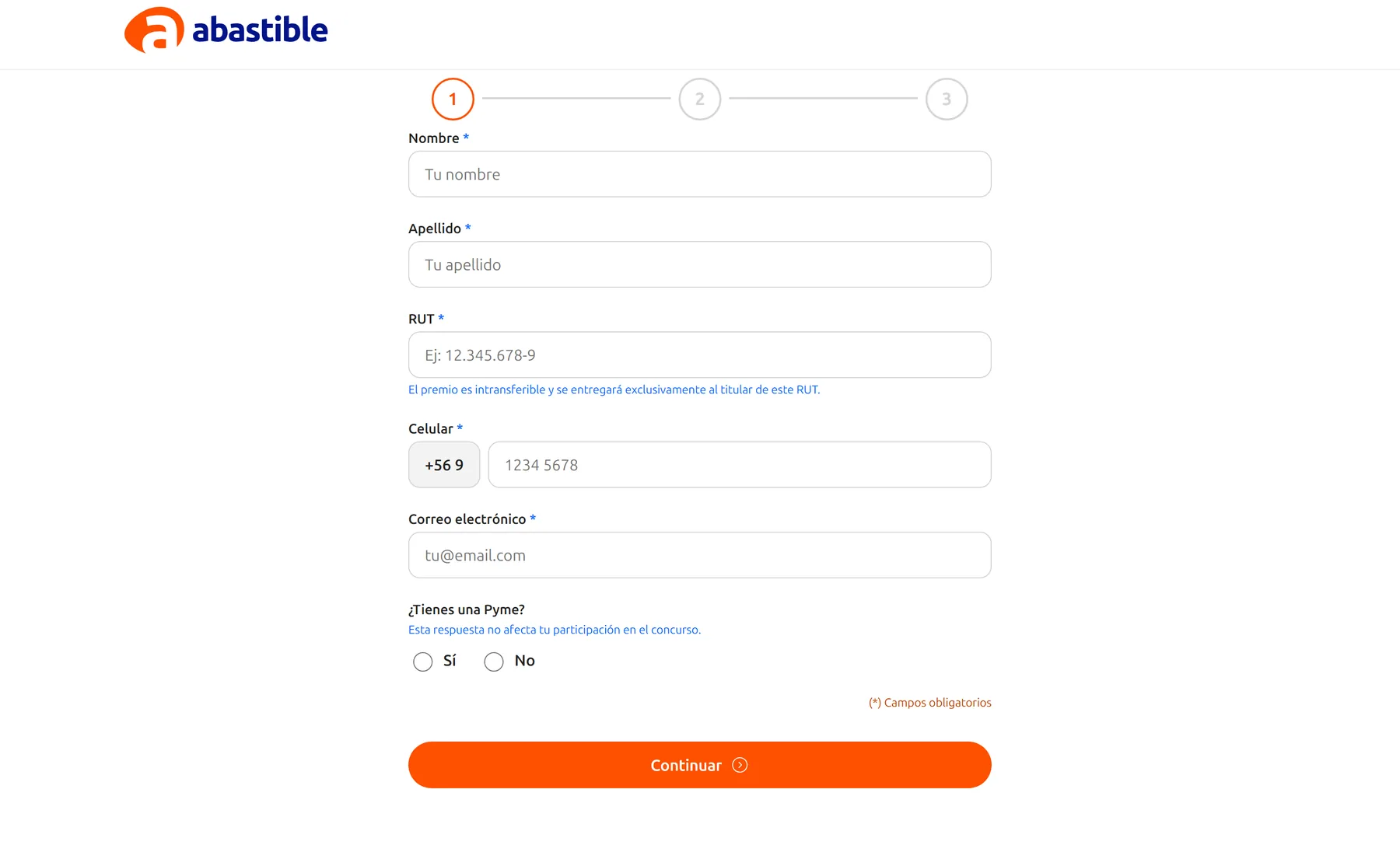 Formulario de registro de participantes de Tapita Naranja